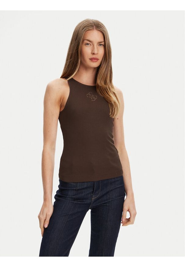 Guess Top W5GP57 KCV52 Brązowy Regular Fit. Kolor: brązowy. Materiał: syntetyk