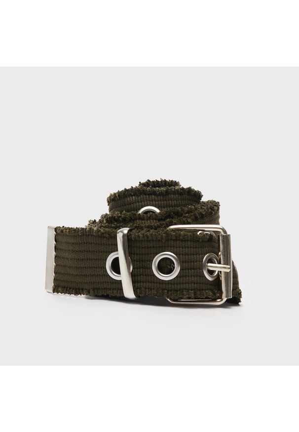 House - Materiałowy pasek z metalowymi oczkami khaki - Khaki. Kolor: brązowy. Materiał: materiał