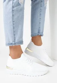 Born2be - Białe Buty Sportowe Klephisha. Nosek buta: okrągły. Zapięcie: bez zapięcia. Kolor: biały. Materiał: materiał, jeans, bawełna