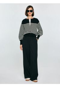 Big-Star - Kardigan damski z wiskozy w białe paski czarny Suzana 906. Okazja: na co dzień. Kolor: czarny. Materiał: wiskoza. Długość rękawa: krótki rękaw. Wzór: paski. Styl: casual, klasyczny #2