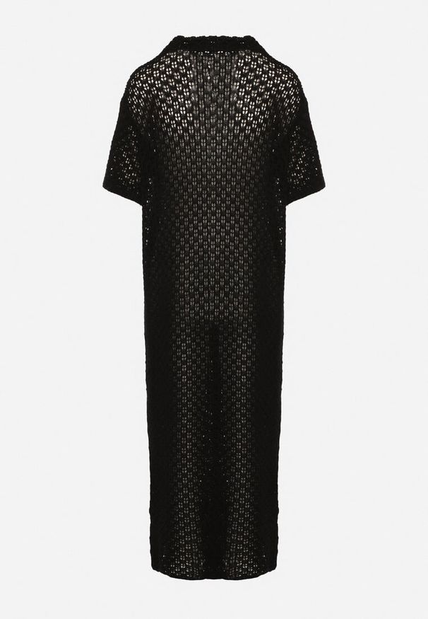 Born2be - Czarna Siateczkowa Sukienka Koszulowa z Bawełną Folaris. Okazja: na co dzień. Kolor: czarny. Materiał: bawełna. Sezon: lato. Typ sukienki: koszulowe. Styl: casual, elegancki