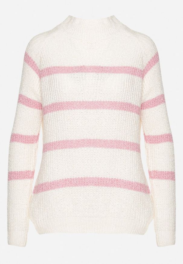 Born2be - Beżowo-Różowy Sweter z Wiskozą w Paski Dintia. Okazja: na co dzień. Kolor: różowy. Materiał: wiskoza. Długość rękawa: długi rękaw. Długość: długie. Wzór: paski. Styl: klasyczny, elegancki, casual