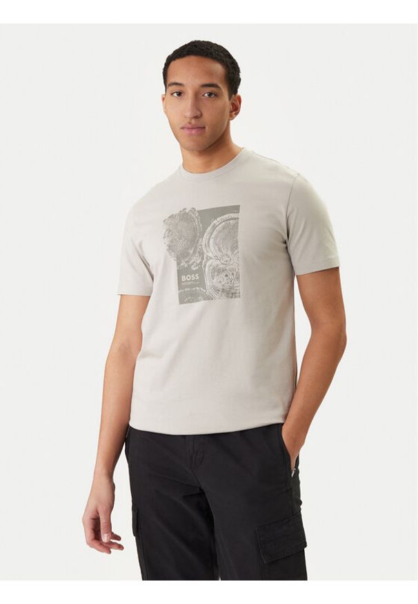 BOSS T-Shirt Imprint 50556007 Beżowy Regular Fit. Kolor: beżowy. Materiał: bawełna