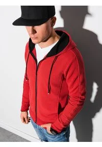 Ombre Clothing - Bluza męska rozpinana z kapturem B1157 - czerwona - XL. Typ kołnierza: kaptur. Kolor: czerwony. Materiał: bawełna, poliester #4