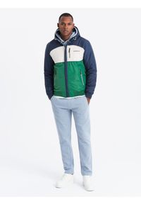 Ombre Clothing - Lekka kolorowa kurtka sportowa męska z polarem – zielono-granatowa V20 - Rozmiar: M. Typ kołnierza: kołnierzyk stójkowy. Kolor: zielony. Materiał: polar. Wzór: kolorowy. Styl: sportowy #4