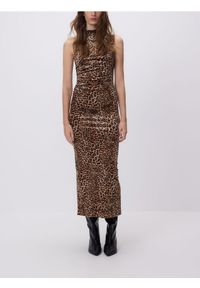 Reserved - Sukienka midi w panterkę - wielobarwny. Materiał: dzianina. Wzór: motyw zwierzęcy. Długość: midi #1