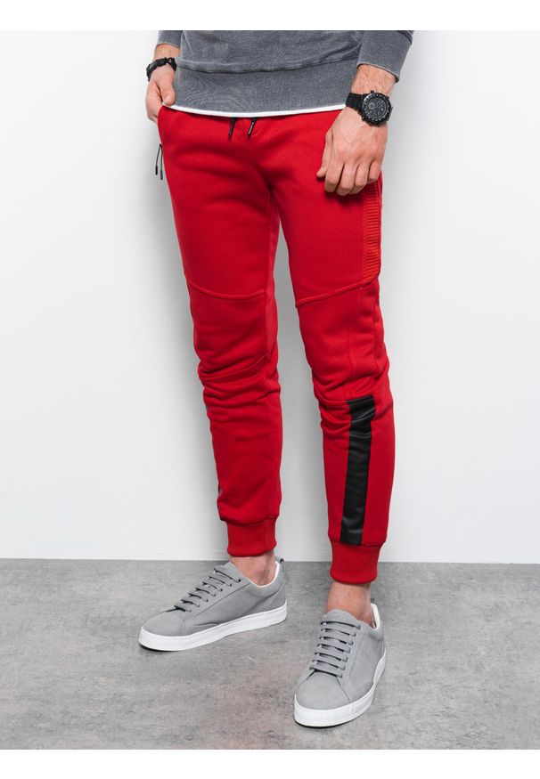 Ombre Clothing - Spodnie męskie dresowe joggery - czerwone V6. Kolor: czerwony. Materiał: dresówka