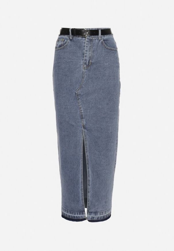 Born2be - Granatowa Spódnica Jeansowa o Ołówkowym Kroju z Rozcięciem z Przodu Ramalla. Okazja: na spotkanie biznesowe, do pracy. Kolor: niebieski. Materiał: jeans. Styl: biznesowy, klasyczny