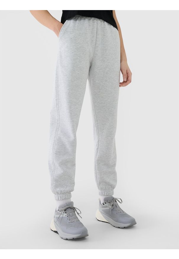 4f - 4F Spodnie dresowe joggery damskie - szare S. Kolor: szary. Materiał: dresówka. Wzór: ze splotem, gładki