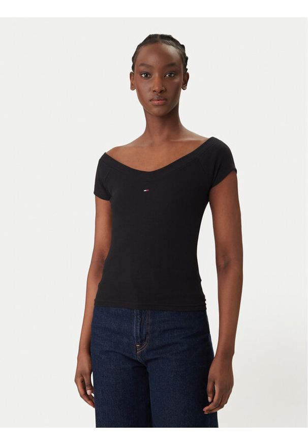 Tommy Jeans Bluzka DW0DW22265 Czarny Slim Fit. Kolor: czarny. Materiał: bawełna