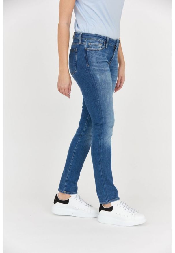 7 FOR ALL MANKIND Błękitne jeansy damskie Z PRZETARCIEM PYPER SLIM ILLUSION OUTLINE. Kolor: niebieski