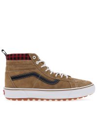 Buty Vans Sk8-Hi Mte-1 VN0A5HZYY491 - brązowe. Okazja: na spacer. Kolor: brązowy. Materiał: materiał, zamsz, skóra, guma. Szerokość cholewki: normalna. Sezon: jesień. Model: Vans SK8. Sport: turystyka piesza