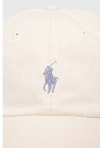 Polo Ralph Lauren czapka z daszkiem bawełniana kolor zielony z aplikacją. Kolor: beżowy. Materiał: bawełna. Wzór: aplikacja #2