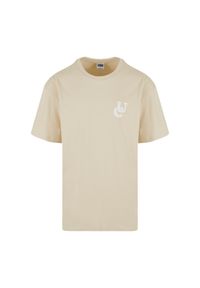 Oversized T-shirt Urban Classics Weavy Logo Heavy. Kolor: beżowy, biały, wielokolorowy #1