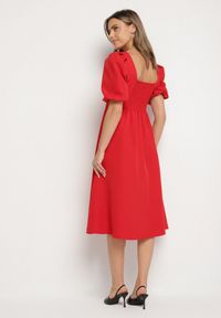 Born2be - Czerwona Sukienka o Rozkloszowanym Kroju z Bufiastymi Rękawami Melisseia. Kolor: czerwony. Styl: klasyczny #4