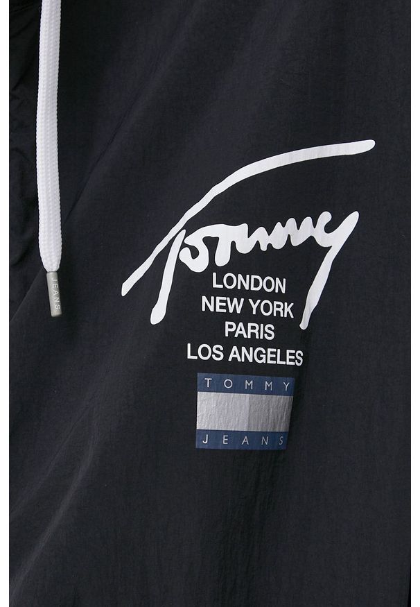 Tommy Jeans kurtka damska kolor czarny przejściowa. Typ kołnierza: kaptur. Kolor: czarny. Materiał: poliamid. Długość: krótkie