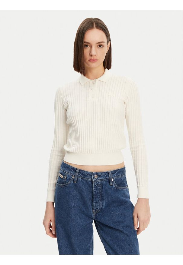 Lacoste Sweter AF9264 Écru Regular Fit. Kolor: kremowy. Materiał: bawełna