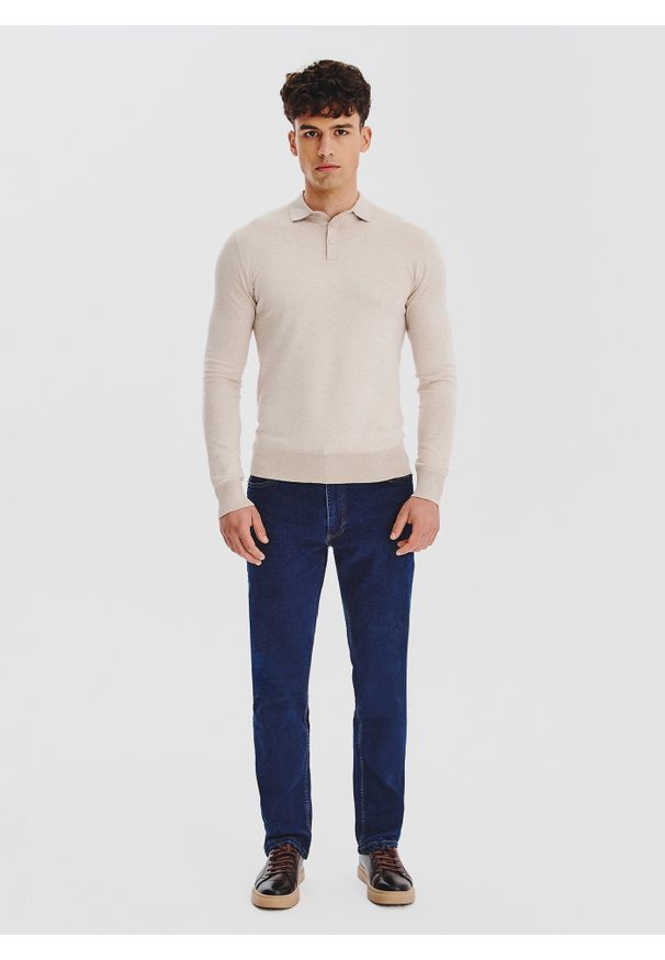 Pako Lorente - Sweter polo w kolorze beżowym. Okazja: na co dzień. Typ kołnierza: polo. Kolor: beżowy. Materiał: poliamid, wiskoza. Sezon: jesień. Styl: casual