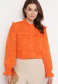 Born2be - Pomarańczowa Koszula Ozdobiona Falbanką i Abstrakcyjnym Wzorem Nunoria. Kolor: pomarańczowy. Wzór: aplikacja #4