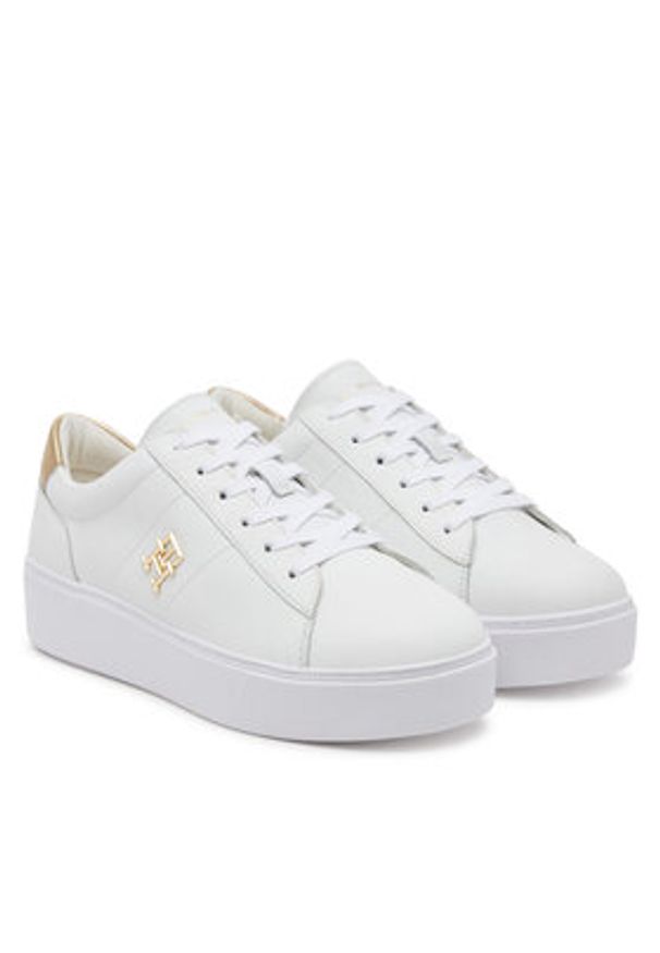 TOMMY HILFIGER - Tommy Hilfiger Sneakersy Platform Court Sneaker Metallics FW0FW08648 Biały. Kolor: biały. Materiał: skóra. Obcas: na platformie