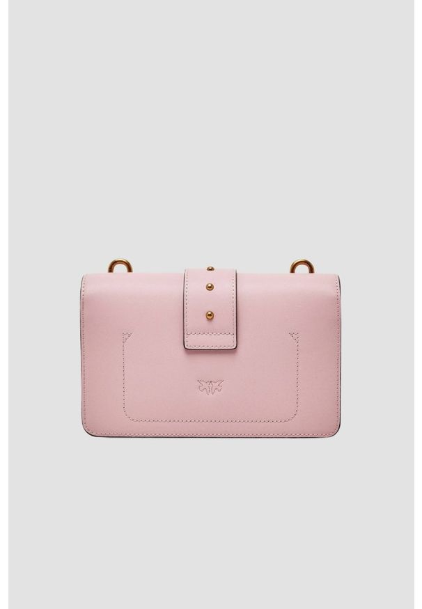 Pinko - PINKO Liliowa skórzana damska torebka kopertówka Love One Mini. Kolor: różowy. Materiał: skórzane. Styl: elegancki, casual