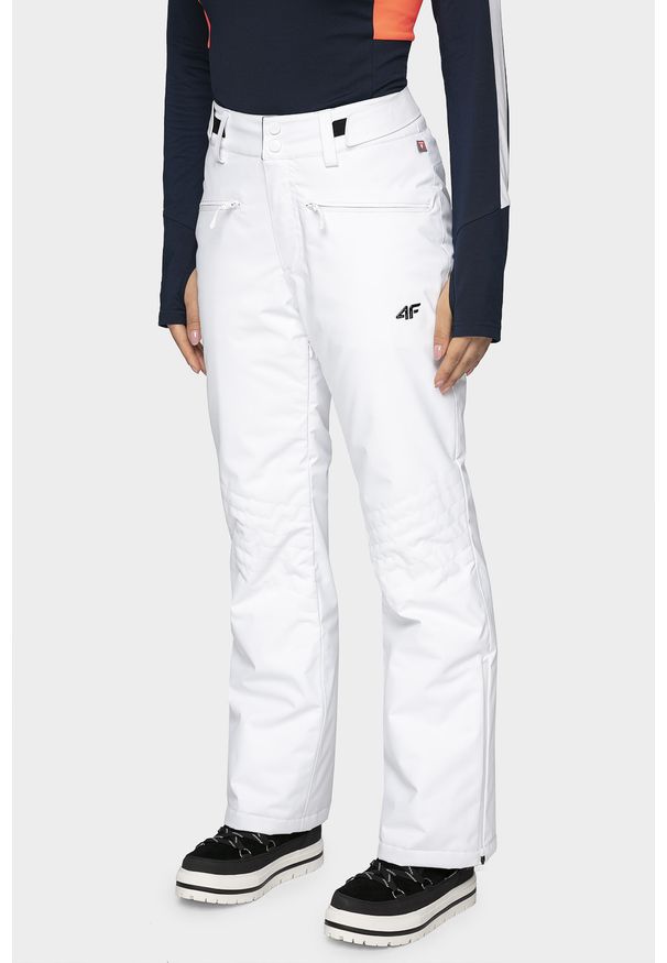 4f - Spodnie narciarskie damskie SPDN004 - biały. Kolor: biały. Materiał: dzianina, materiał. Technologia: Dermizax. Sezon: zima. Sport: narciarstwo