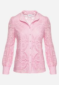 Born2be - Różowa Koszula Koronkowa w Ażurowe Wzory Saoime. Kolor: różowy. Materiał: koronka. Wzór: ażurowy #6