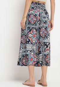 Born2be - Granatowe Bawełniane Spodnie Culotte z Wysokim Stanem i Gumką w Talii w Boho Stylu Olovia. Stan: podwyższony. Kolor: niebieski. Materiał: bawełna. Styl: boho #3