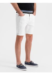Ombre Clothing - Męskie jeansowe klasyczne szorty z podwiniętą nogawką – białe V1 OM-SRDS-0162 - XXL. Kolor: biały. Materiał: jeans. Sezon: lato. Styl: klasyczny #3