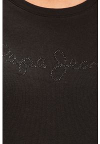 Pepe Jeans - T-shirt Mika. Okazja: na co dzień. Kolor: czarny. Materiał: bawełna, dzianina, elastan. Wzór: aplikacja. Styl: casual #4