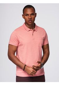 Ombre Clothing - Klasyczna koszulka polo z bawełnianej dzianiny – różowa V4 - Rozmiar: L. Okazja: na co dzień. Typ kołnierza: polo. Kolor: różowy. Materiał: bawełna, dzianina. Styl: klasyczny
