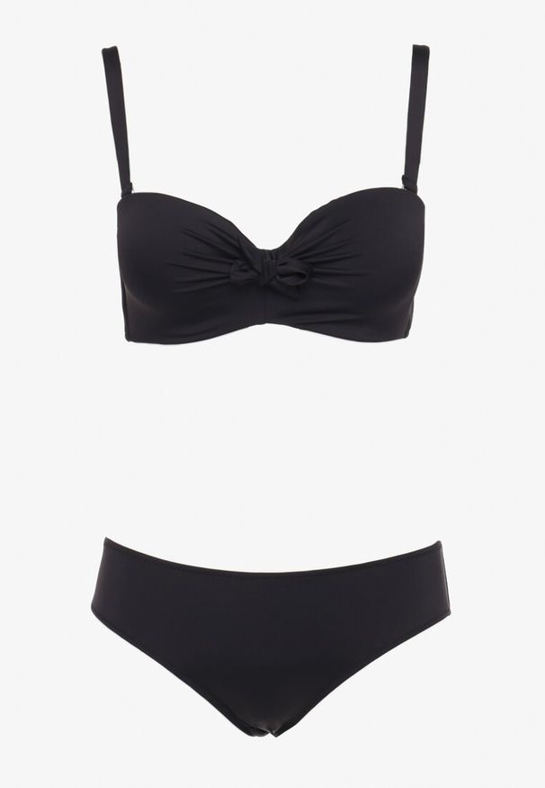 Renee - Czarne Bikini Strój Kąpielowy Dwuczęściowy z Ozdobnym Marszczeniem Nariella. Kolor: czarny