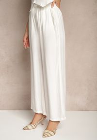 Renee - Białe Spodnie o Szerokim Kroju High Waist z Wiązaniem Fenalin. Okazja: na co dzień, na imprezę, na spacer. Stan: podwyższony. Kolor: biały. Styl: elegancki, casual #3