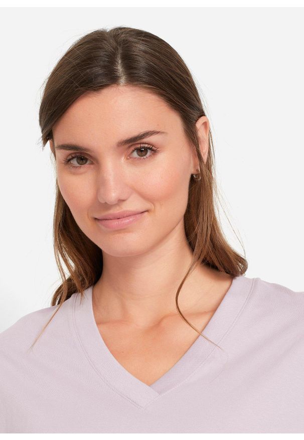 bonprix - Długi szeroki shirt z dekoltem w szpic (5 sztuk), krótki rękaw. Okazja: na co dzień. Kolor: różowy. Długość rękawa: krótki rękaw. Długość: krótkie. Sezon: lato. Styl: casual