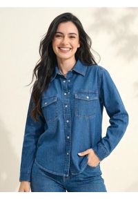 Sinsay - Koszula jeansowa z kołnierzykiem - niebieski. Kolor: niebieski. Materiał: jeans #1