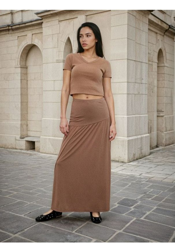 Sinsay - Spódnica maxi z ozdobnymi falbanami - beżowy. Kolor: beżowy