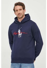 Polo Ralph Lauren bluza męska kolor granatowy z kapturem z aplikacją. Typ kołnierza: kaptur, polo. Kolor: niebieski. Długość rękawa: długi rękaw. Długość: długie. Wzór: aplikacja #1