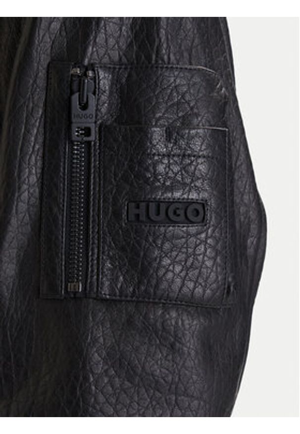 Hugo - HUGO Kurtka skórzana Lude 50553111 Czarny Regular Fit. Kolor: czarny. Materiał: skóra
