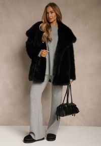 Renee - Ciemnoszary Komplet z Wełną i Bawełną Sweter z Guzikami i Szerokie Spodnie Reinelia. Kolor: szary. Materiał: wełna, bawełna #2