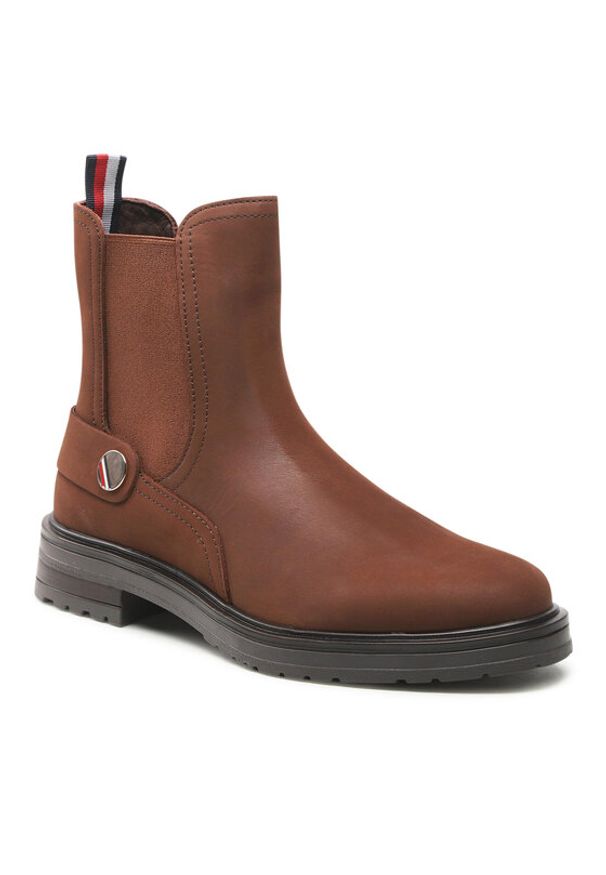 TOMMY HILFIGER - Tommy Hilfiger Sztyblety Th Coin Flat Boot FW0FW06742 Brązowy. Kolor: brązowy. Materiał: nubuk, skóra