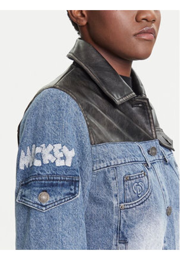 Desigual Kurtka jeansowa Contrast Mickey 25WWED16 Niebieski Regular Fit. Kolor: niebieski. Materiał: bawełna