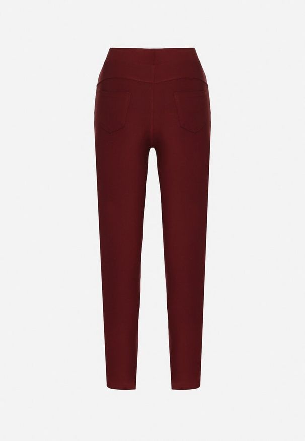 Born2be - Bordowe Spodnie o Dopasowanym Kroju z Gumką w Talii i Kieszeniami Rizenna. Okazja: na co dzień. Kolor: czerwony. Styl: klasyczny, elegancki, casual