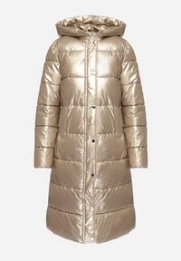 Born2be - Złota Pikowana Kurtka z Metalicznym Połyskiem o Długim Kroju Belfezi. Okazja: na co dzień. Kolor: złoty. Materiał: jeans. Długość: długie. Styl: casual, elegancki #6