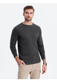Ombre Clothing - Longsleeve męski o strukturze "wafla" - grafitowy V5 - Rozmiar: M. Okazja: na co dzień. Kolor: szary. Materiał: bawełna. Długość rękawa: długi rękaw. Styl: klasyczny, sportowy, casual