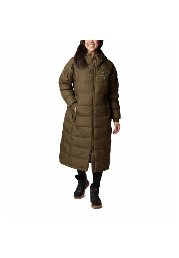 columbia - Płaszcz Zimowy Puchowy Damski Columbia Pike Lake II Long Jacket. Kolor: zielony. Materiał: poliester, puch. Sezon: zima. Sport: turystyka piesza