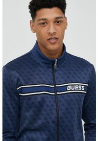 Guess bluza męska kolor granatowy z aplikacją. Kolor: niebieski. Materiał: dzianina. Wzór: aplikacja #4
