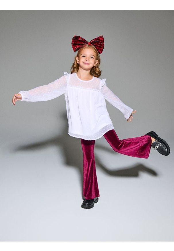 Sinsay - Spodnie dzwony z połyskującą aplikacją - bordowy. Kolor: czerwony. Wzór: aplikacja