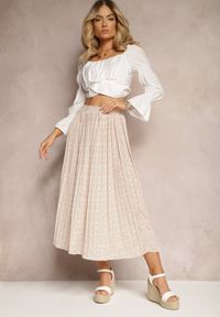 Renee - Beżowa Rozkloszowana Spódnica Midi z Wiskozy Plisowana w Kwiaty Ventellia. Kolor: beżowy. Materiał: wiskoza. Wzór: kwiaty. Sezon: lato #2