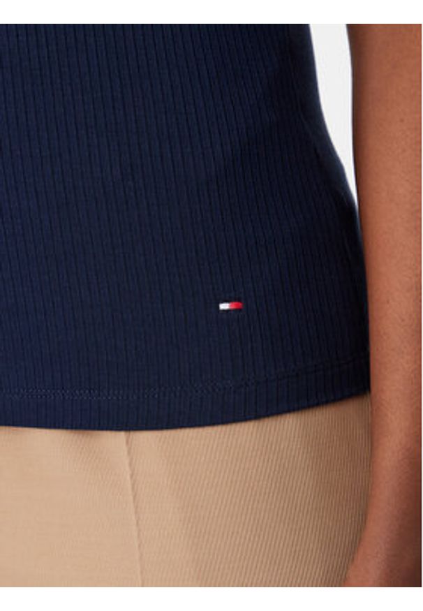 TOMMY HILFIGER - Tommy Hilfiger Top WW0WW38635 Granatowy Slim Fit. Kolor: niebieski. Materiał: wiskoza