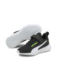 Puma - Dziecięce buty sportowe Flyer Runner V PUMA Green Flash White Black. Zapięcie: rzepy. Kolor: biały, zielony, czarny, wielokolorowy. Materiał: syntetyk, tkanina, materiał. Szerokość cholewki: normalna. Sport: turystyka piesza